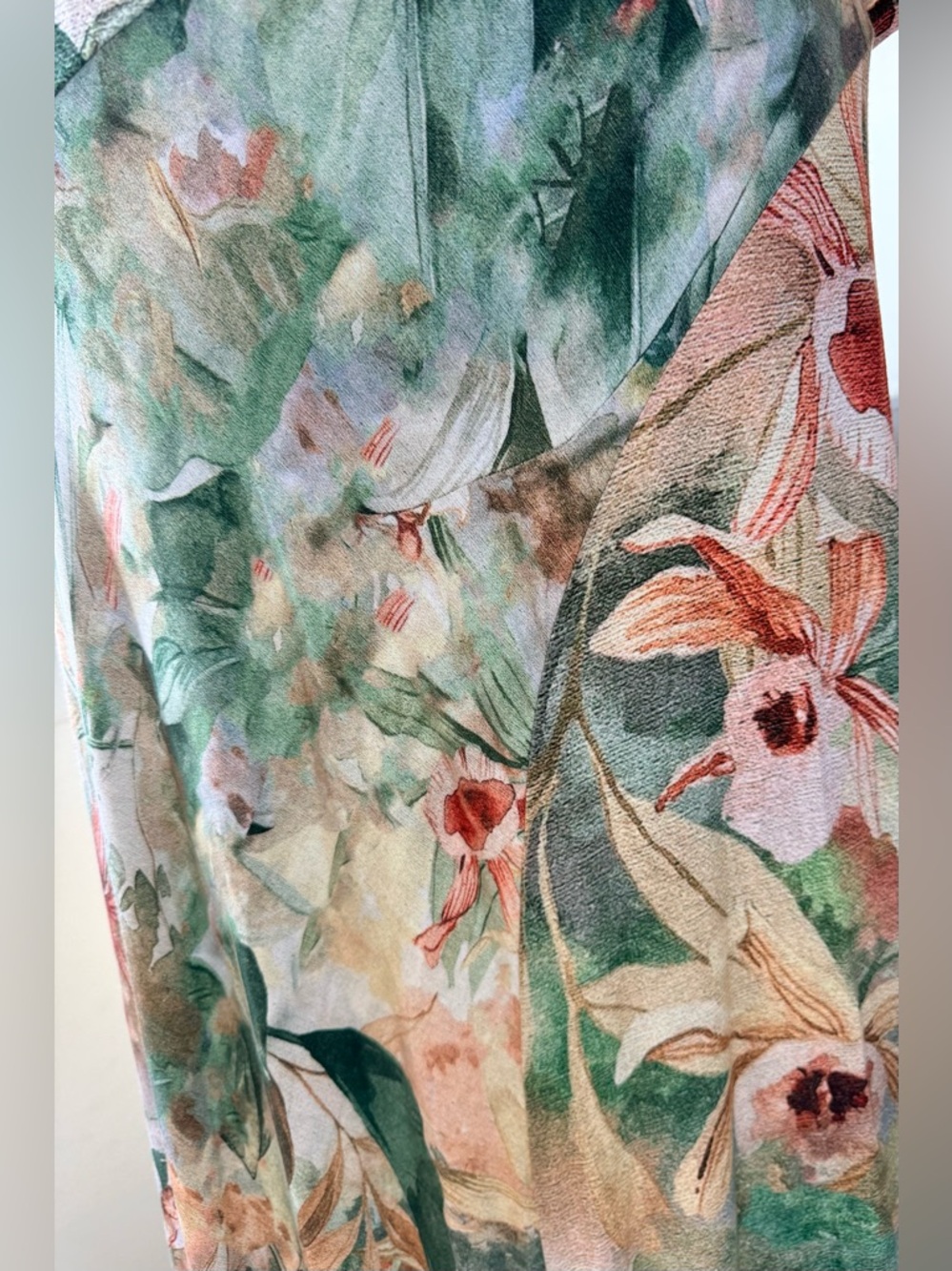 Soft Surroundings Vivienne green tropical lilies maxi dress lightweight Lrg EUC - Picture 6 of 10